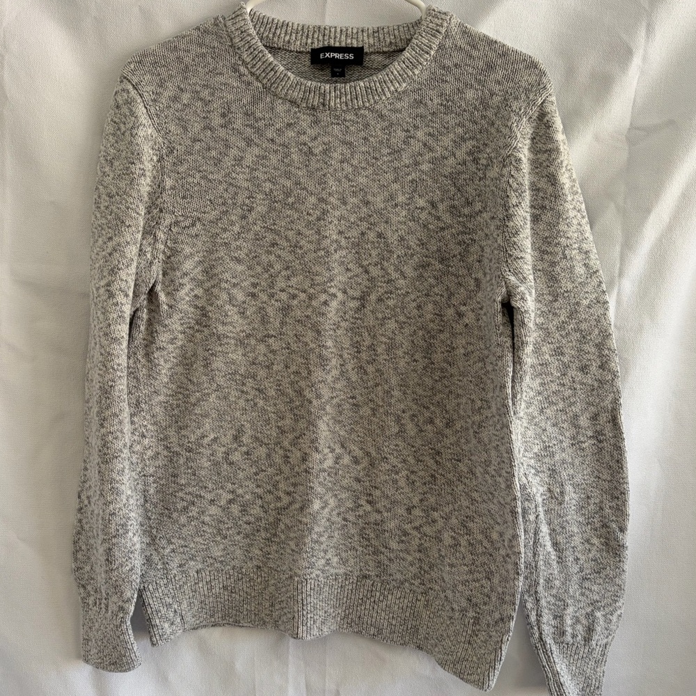 Express Marled Light Gray Cotton Crewneck Sweater, Small